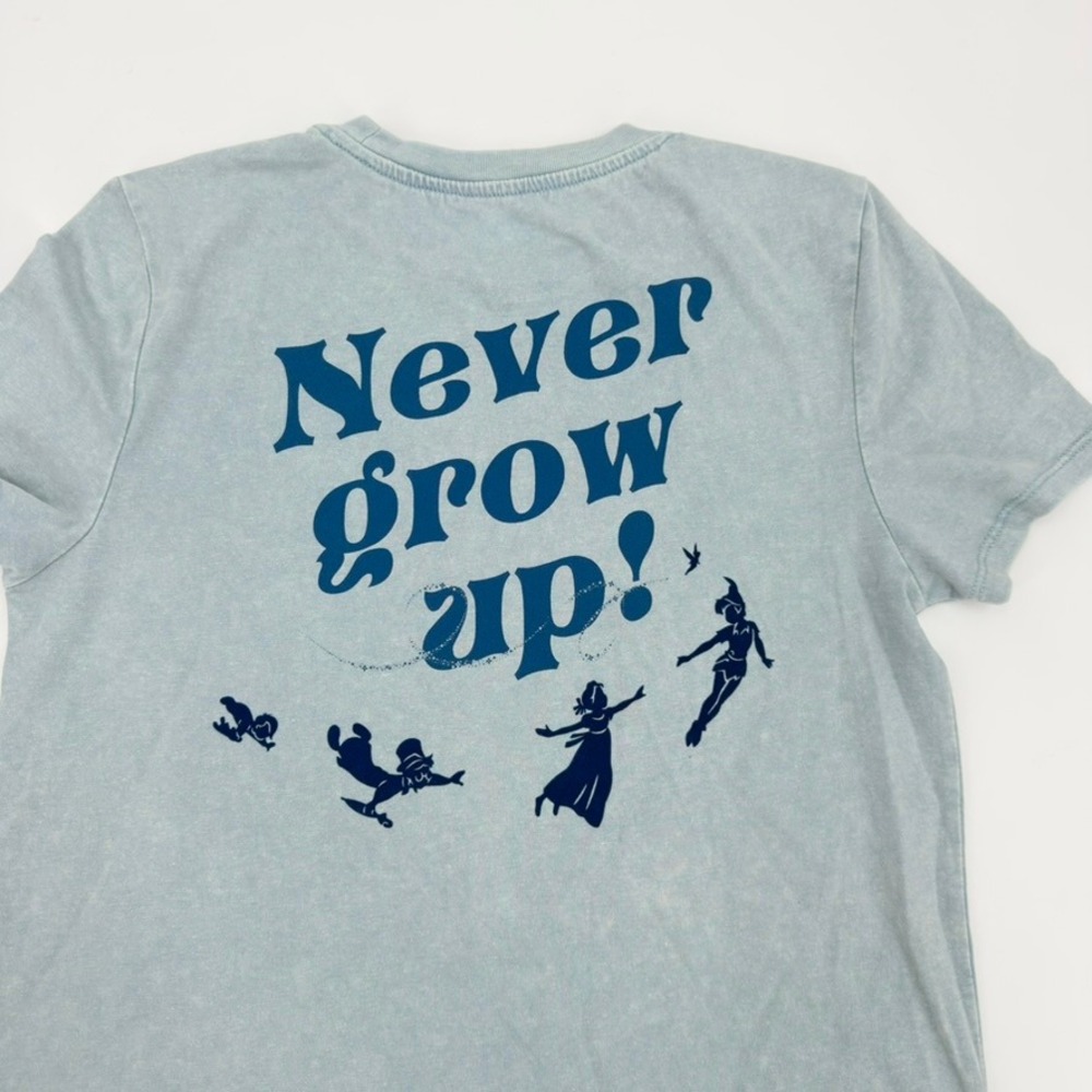 Disney Peter Pan Never Grow Up Acid Wash Blue Graphic Tee Shirt Girls Medium - Picture 7 of 9